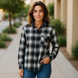 #2833 NWT EDDIE BAUER Plaid Flannel Hi Lo Button Up